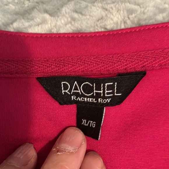 Fucshia Rachel Roy scoop neck short sleeve dress w/tie@waist - Picture 12 of 13